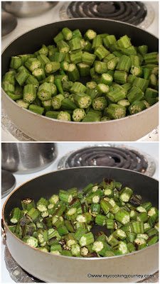 Frying Bhindi in a pan