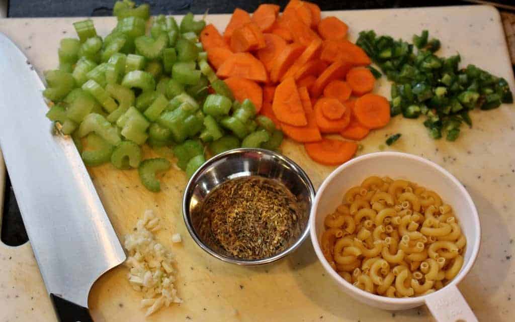 Prepping Vegetables and pasta