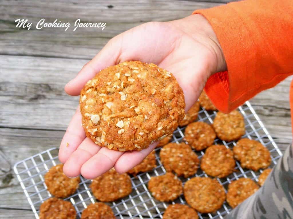 ANZAC cookies on a wire rack