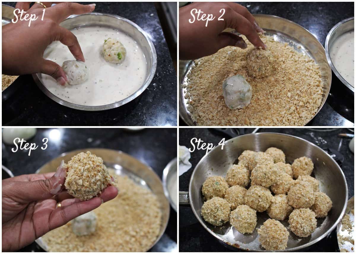 Process shot to bread the Arancini