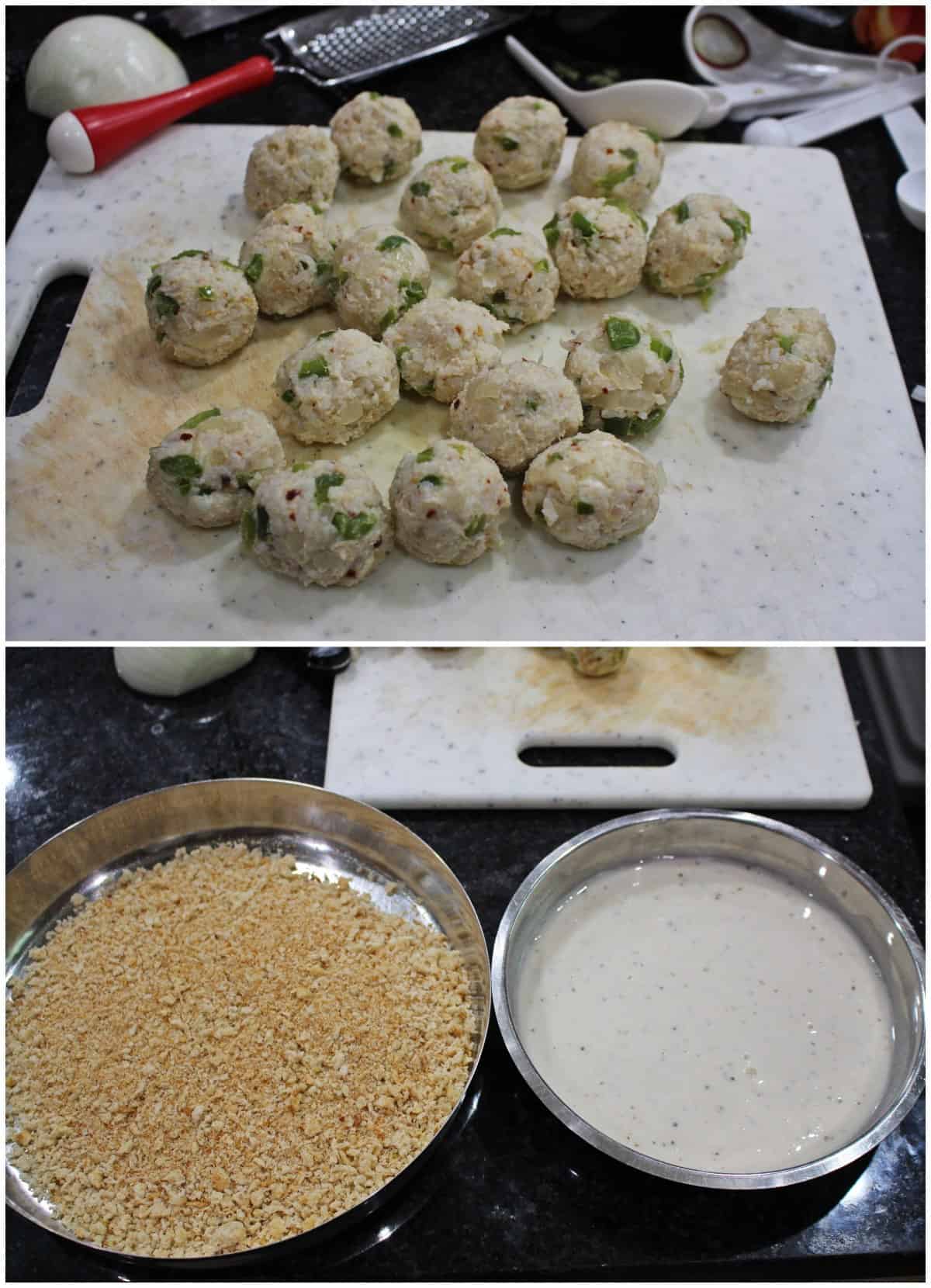 Breading station for rice balls