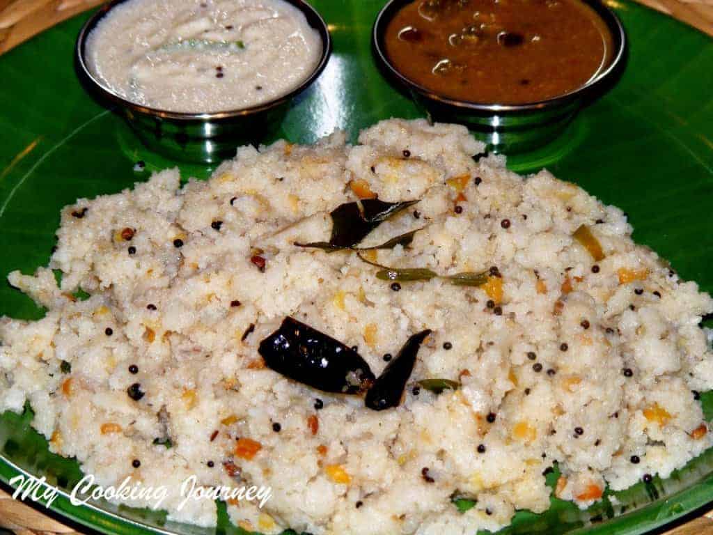 Arisi Uppuma in a Plate with Sambhar