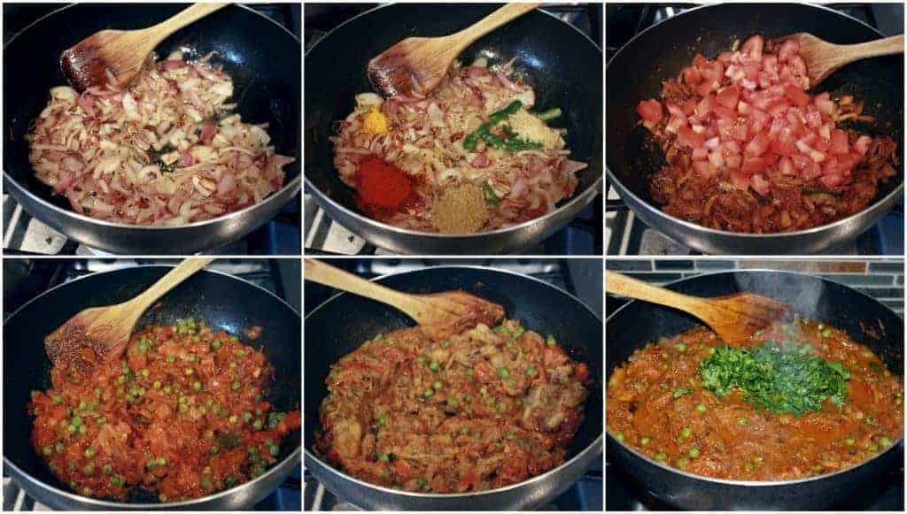 Adding the ingredients in a pan and cooking.