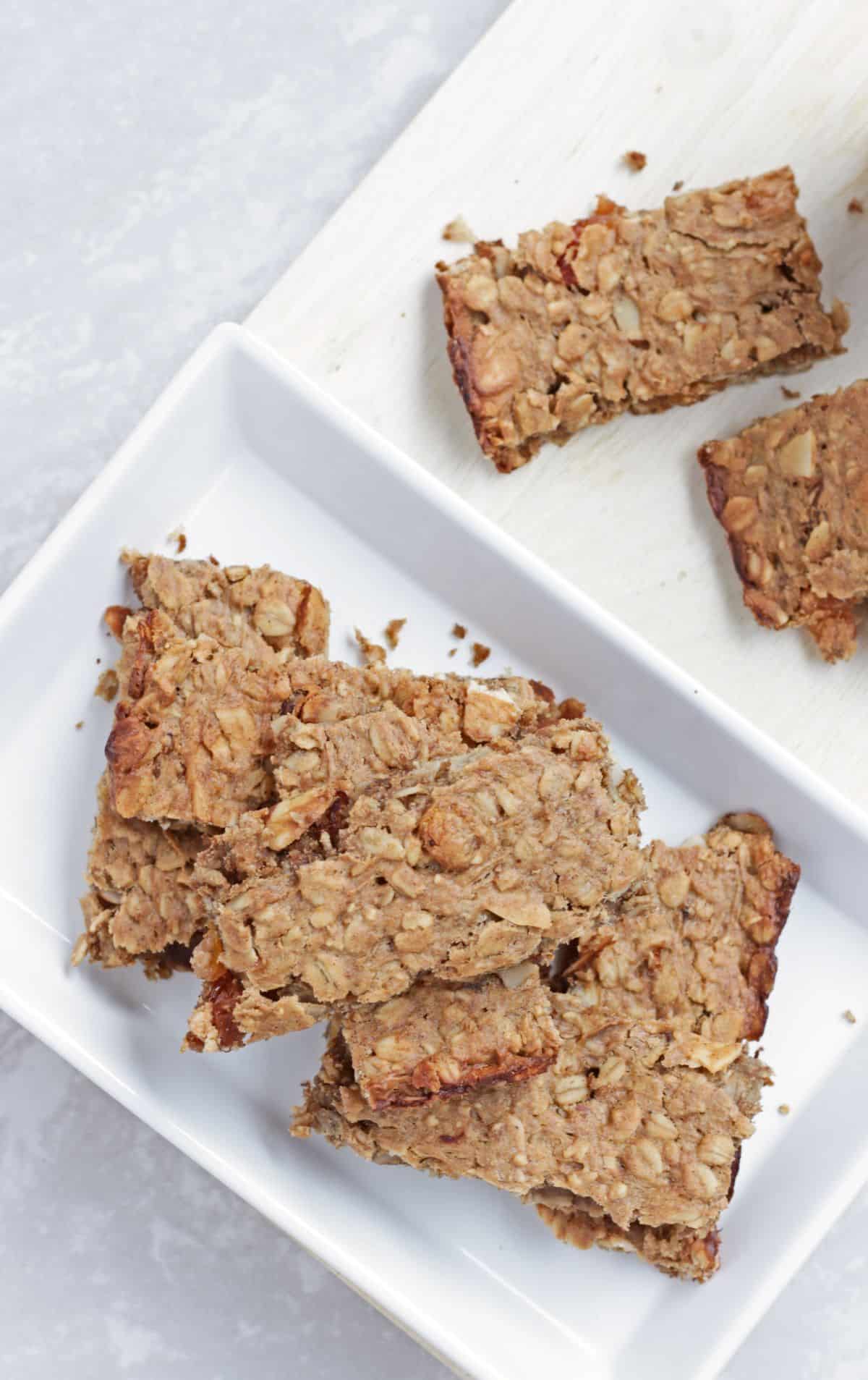 top shot of the stacked banana oat breakfast bars