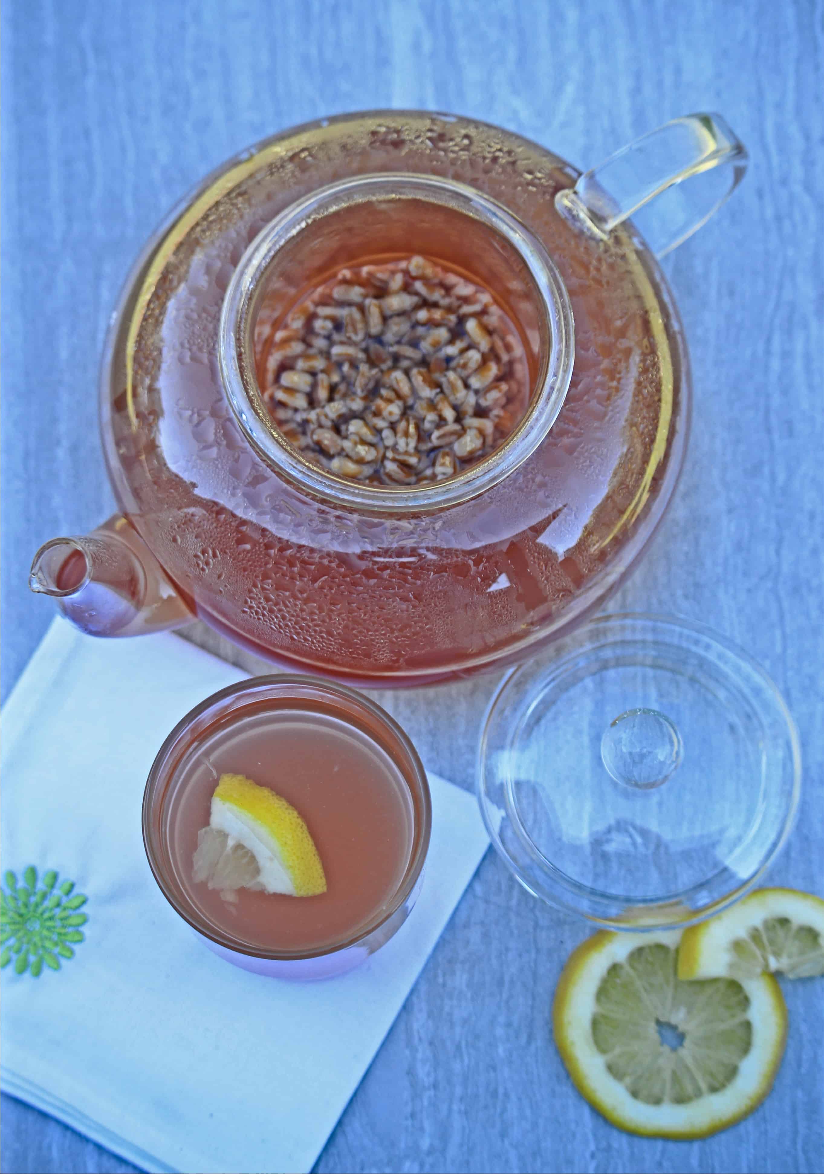 Korean Barley Tea in teapot and glass cup