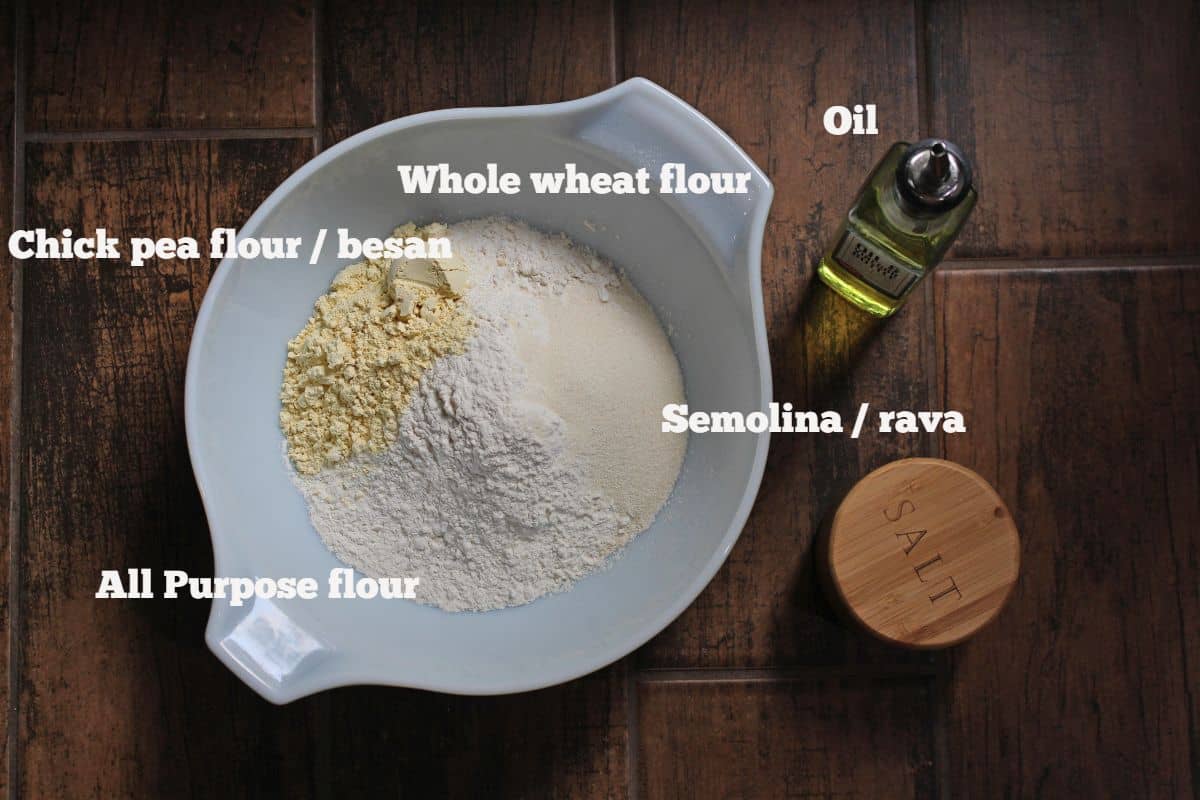 Ingredients labeled for making the dough for kachori