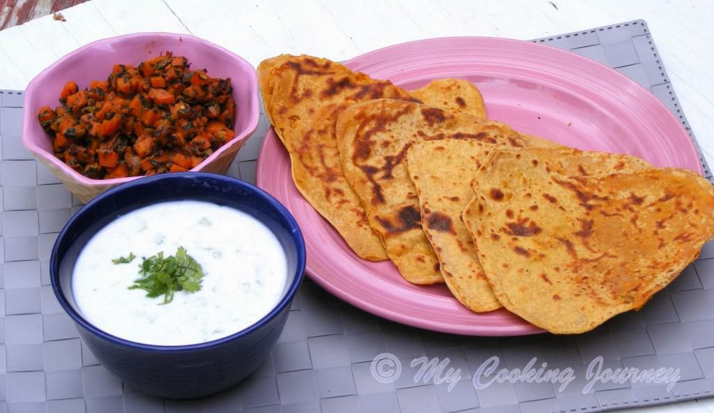 Haryana Besan Masala roti with Gajar methi subzi  and Raita