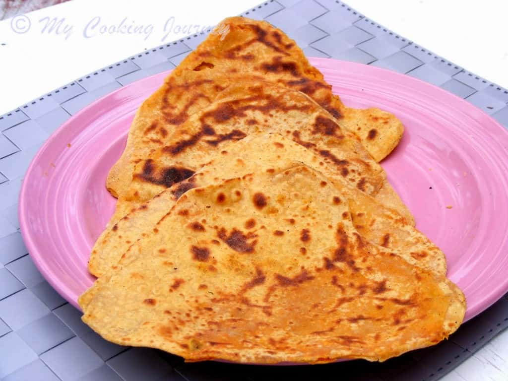 Haryana Besan Masala roti with Gajar methi subzi in Plate