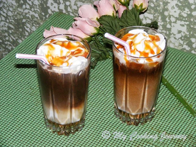 Iced Caramel Macchiato in two glass cups