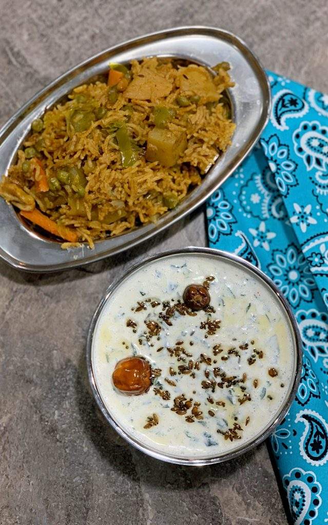 Palak Raita with vegetable Biriyani