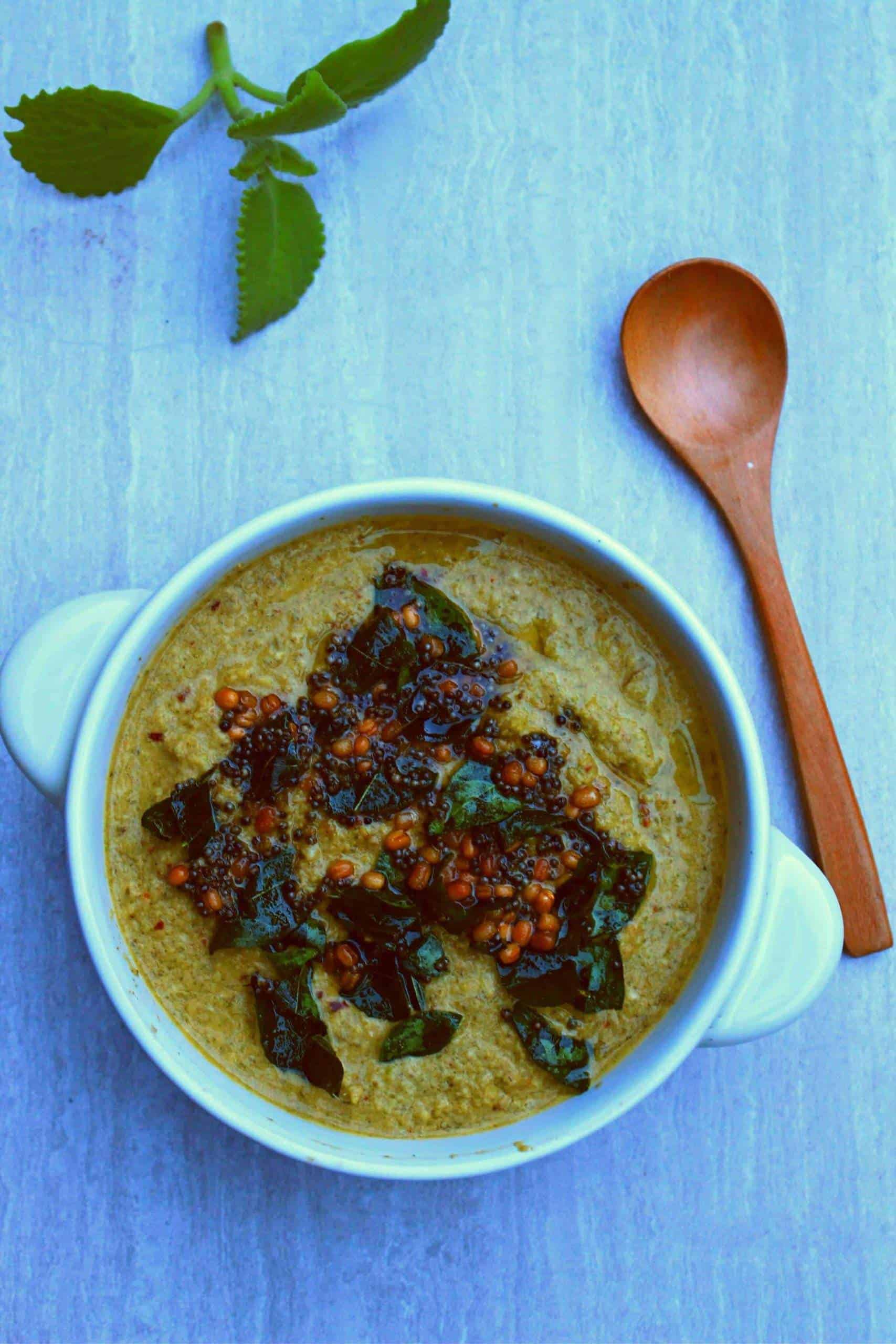 Karpooravalli Chutney in white bowl