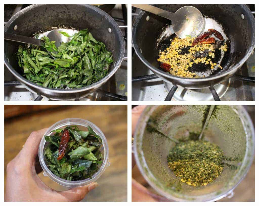 Process shot to make curry leaf powder