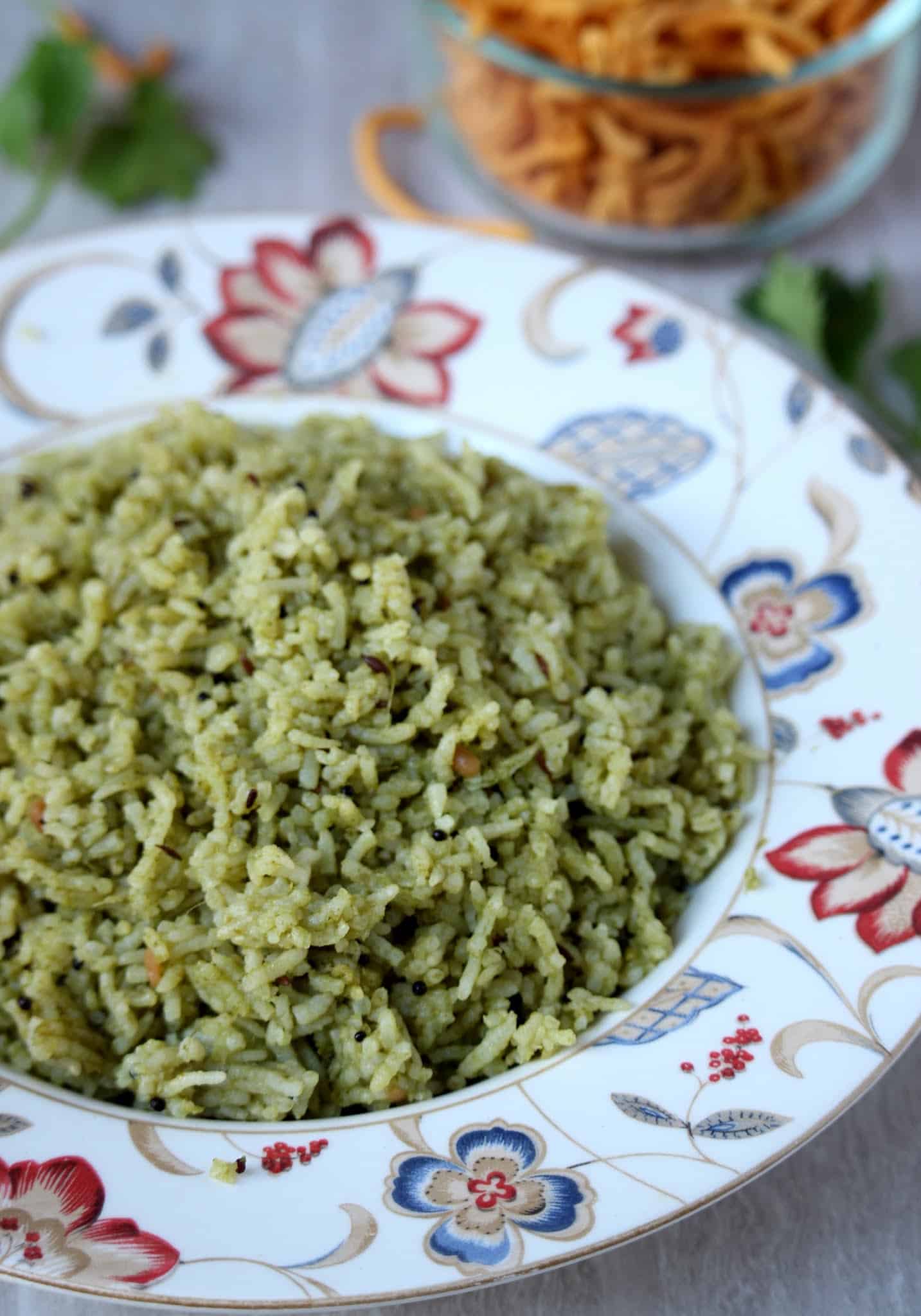 Cilantro Rice in a white bowl 