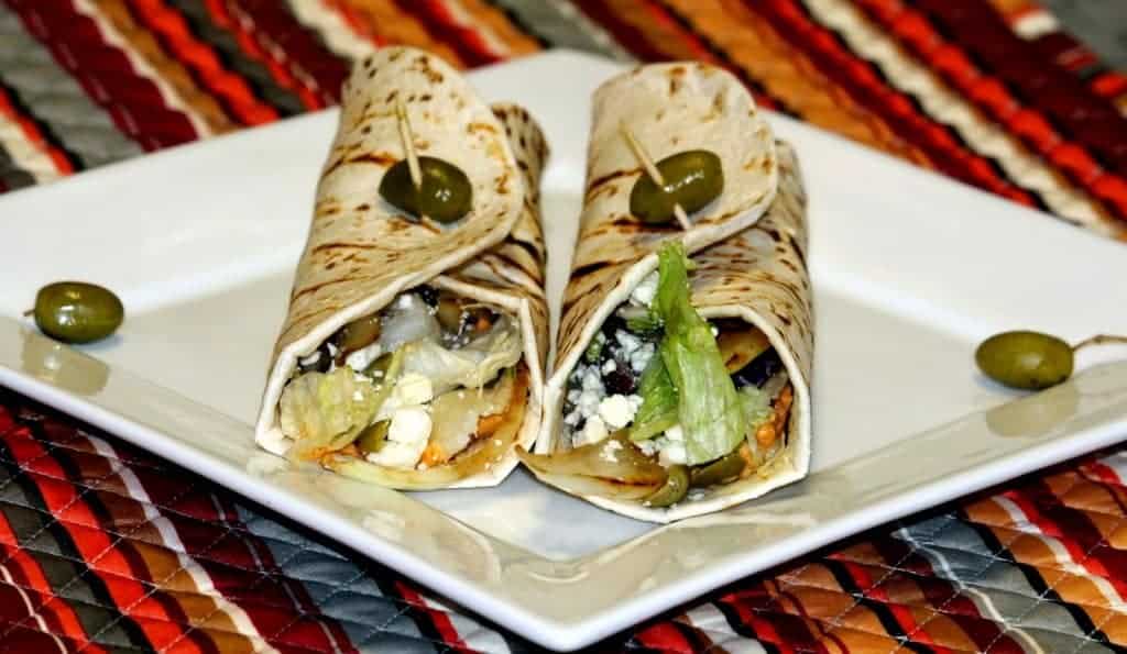 Mediterranean Veggie wrap on white plate