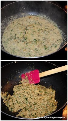 Process shot to make methi malai matar.