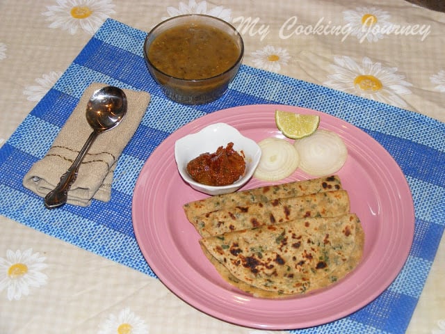 Aloo Methi Paratha served