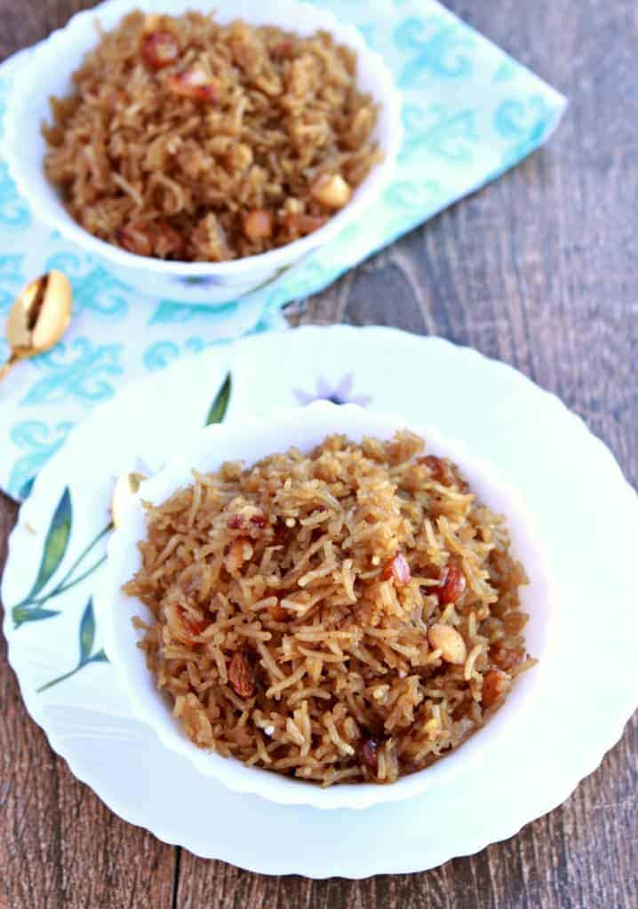 Narali Bhath - Final product in two bowls.