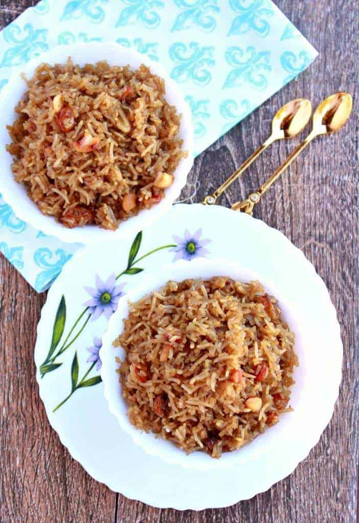 Narali Bhath in a white bowl