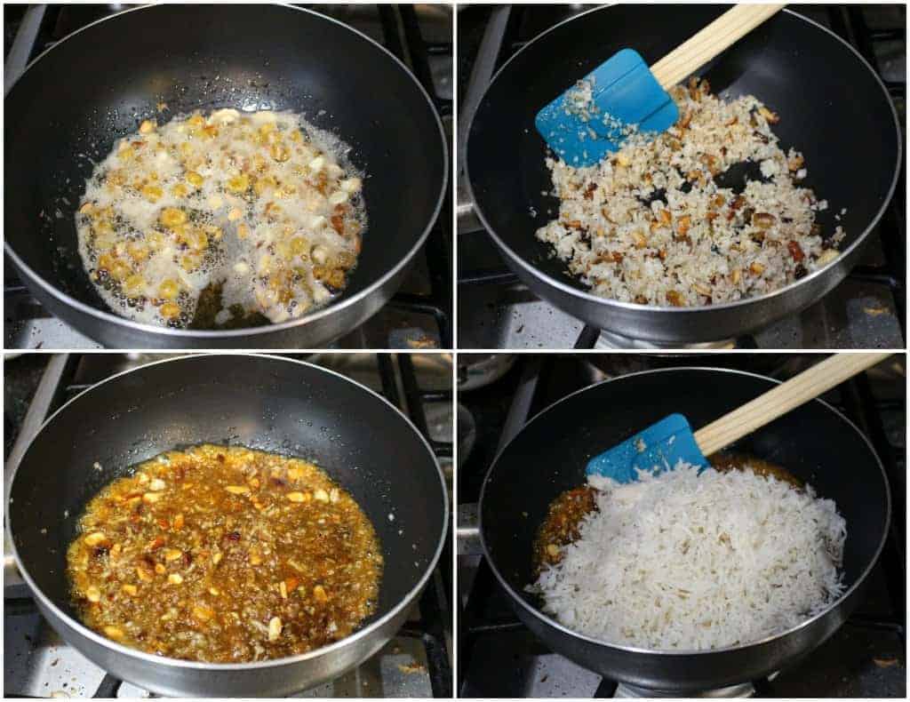 Process shots adding jaggery and coconut