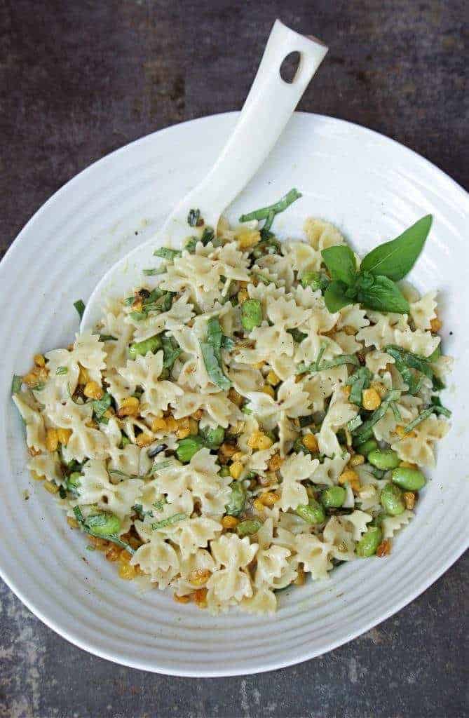 Pasta Salad with corn, edamame and basil