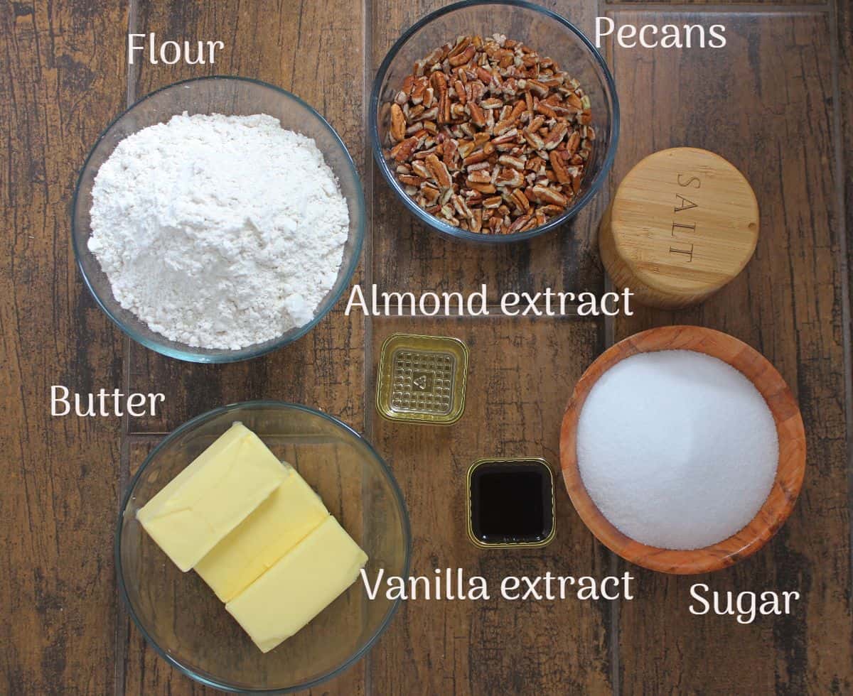 ingredients needed to make pecan shortbread cookies