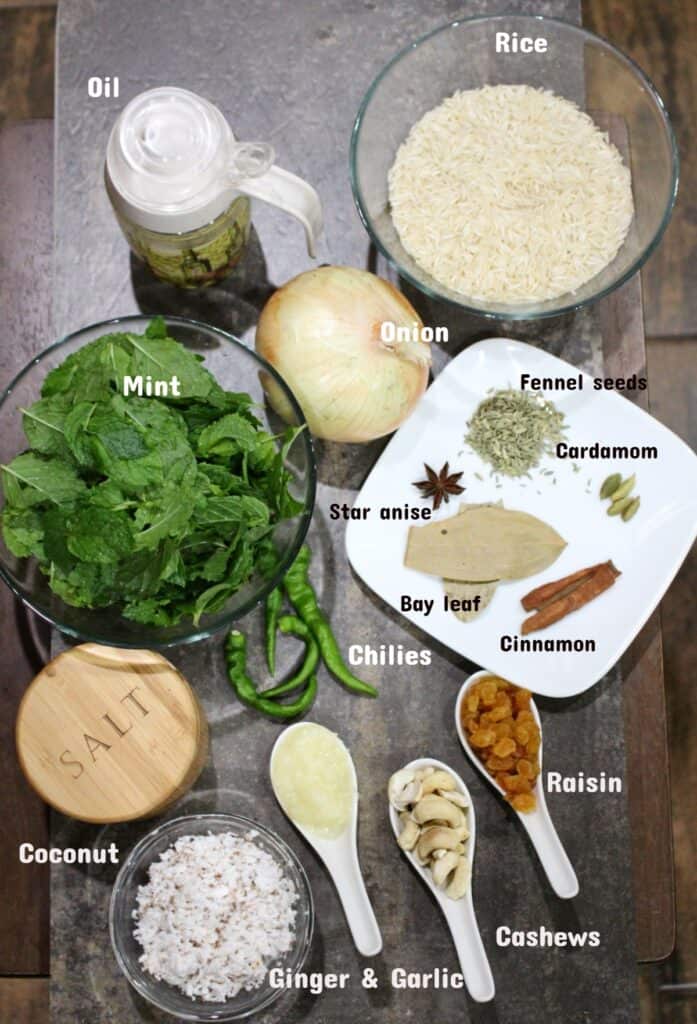 Ingredients shot to make Mint Pulao