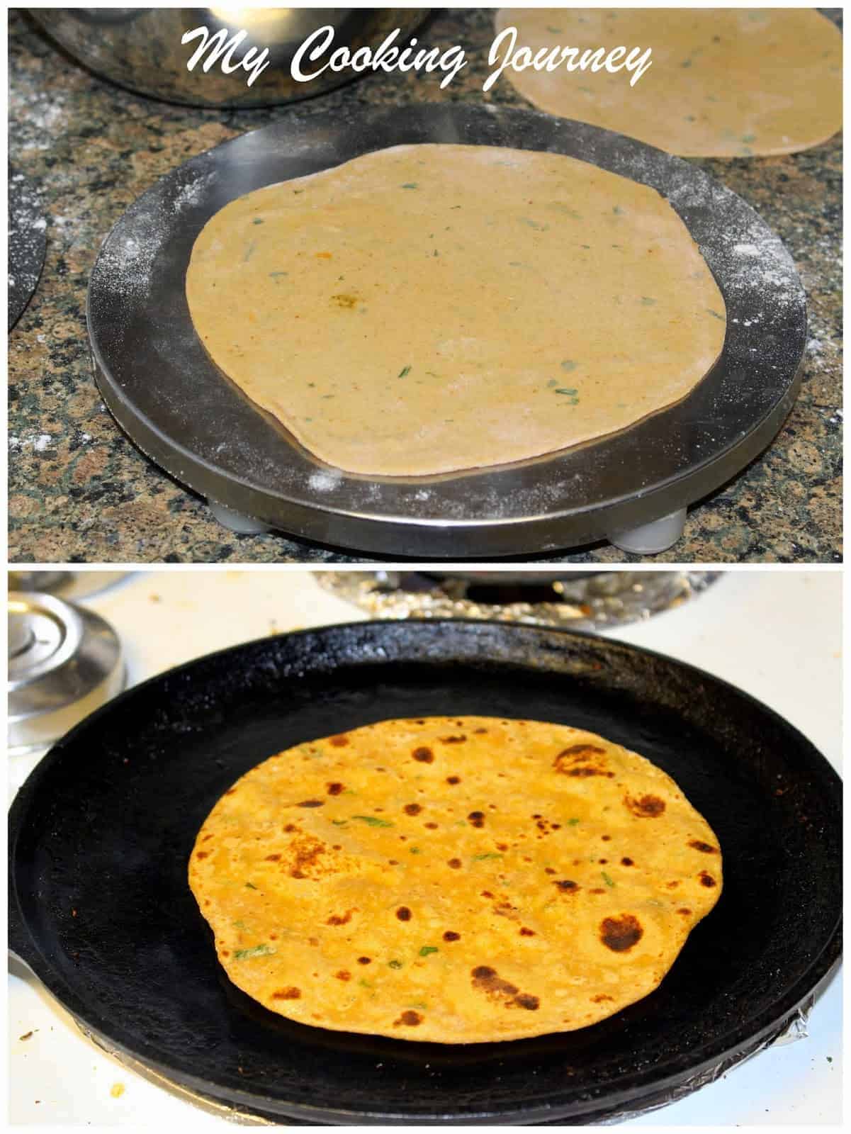 rolling dough for paratha