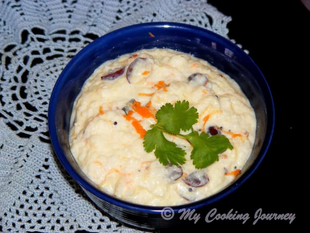 Thayir Saadham served with cilantro