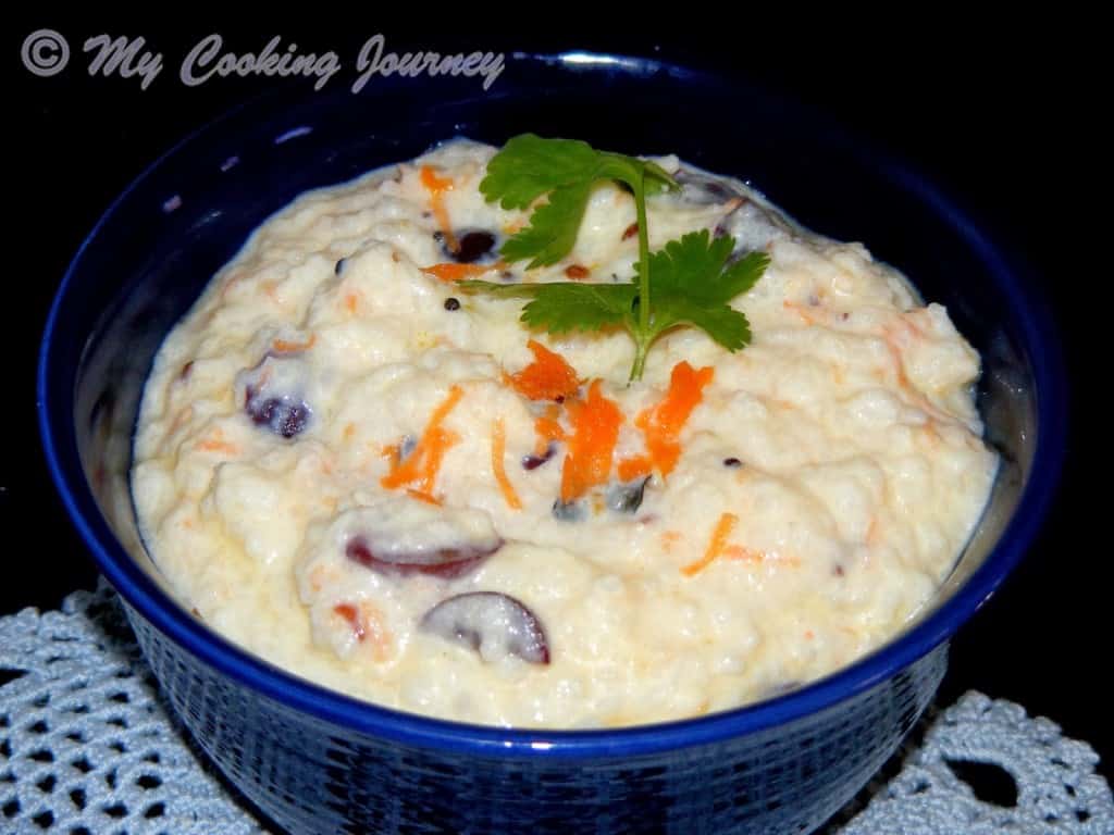 Curd Rice in a blue bowl