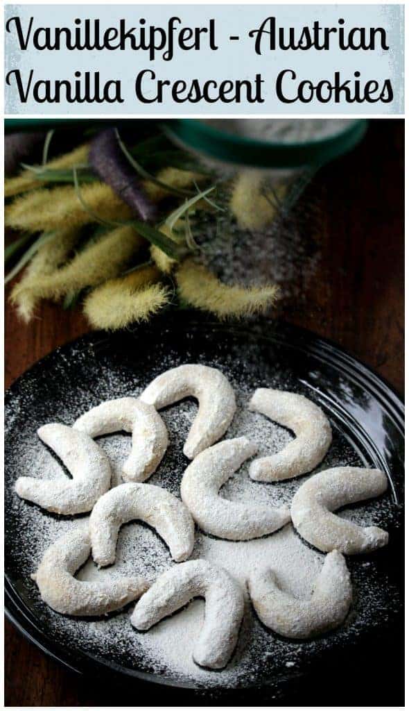 Vanillekipferl  or Austrian Vanilla Crescent Cookies in a plate