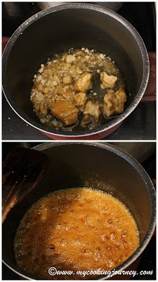 Melting jaggery.