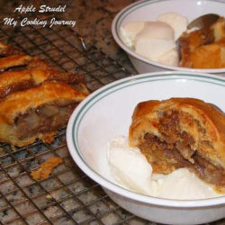 Apple Strudel beautifully served in a dish